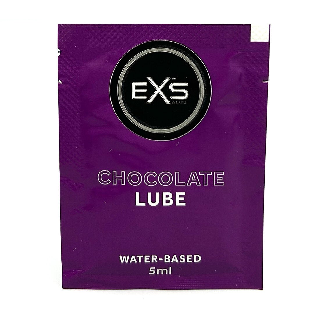 Paarse sachet van EXS Clear Lube glijmiddel met smaak Chocolate, 5 ml
