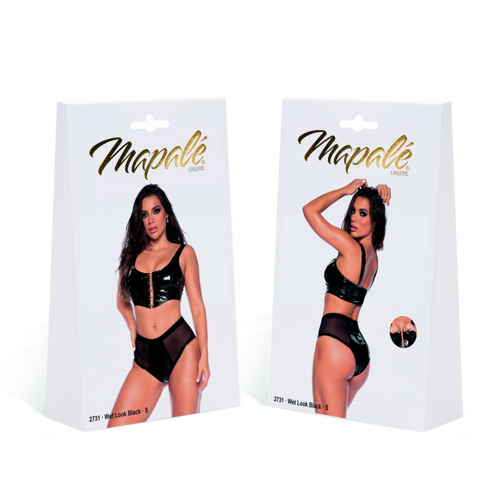 Mapalé Wetlook Vinyl Two Piece Set in maat S Zwart