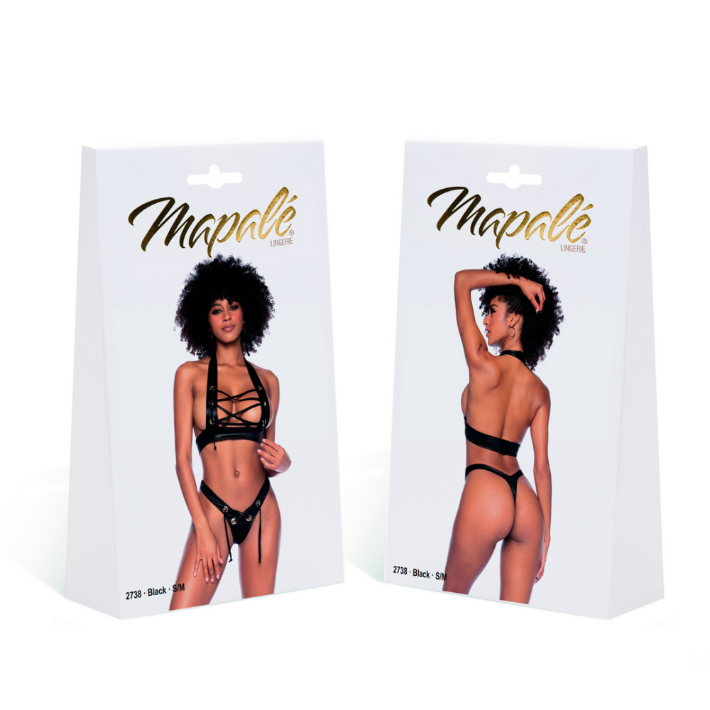 Mapalé Wetlook Set with Lace-up and Thong in size S/M Black