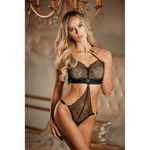 Allure halter lace teddy open kruis zwart, one size, vooraanzicht, kanten body met halterhals en bandjes