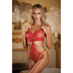 Allure halter ouverte lace teddy rood one size met open cups en kanten lingerie voor een verleidelijke look