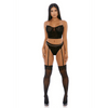 Forplay Chain Me Up bustier set zwart, maat L, vooraanzicht, bandjes met chain detail, jarretels en kousen look