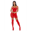 Forplay Sheer Intimacy mesh bustier set rood maat L, transparant bustier met bijpassende slip
