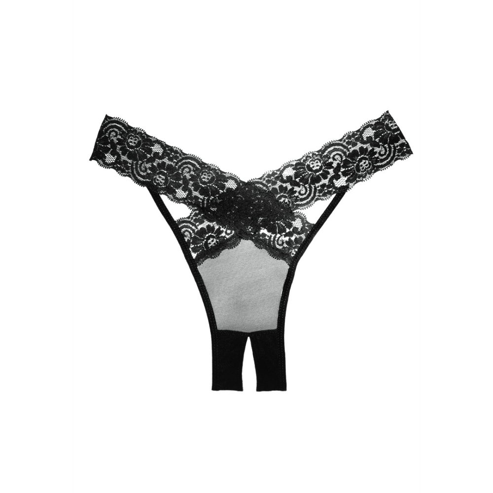 Allure Desire slip open kruis, zwart, productfoto voorzijde met bandjes, One Size