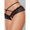 Allure open kanten slip met kruisbanden one size zwart, zijaanzicht met strappy tailleband en floral kantdetail