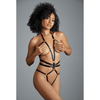 Allure Izabel open teddy met bandjes zwart, vooraanzicht op model, one size, strappy lingerie