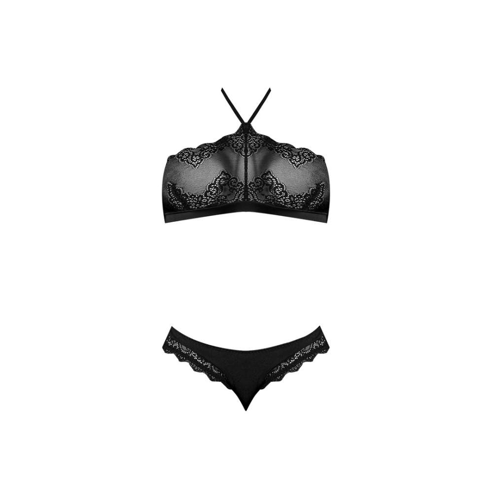 Magic Silk Halter Bandeau en Panty Set Zwart Maat 2X