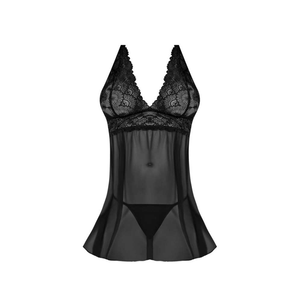 Babydoll with V-Back and G-String Set - L/XL - Black
