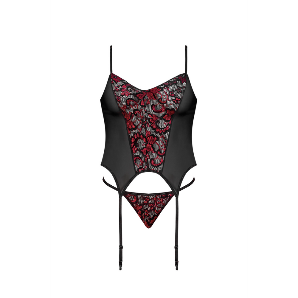 Magic Silk Merry Widow Set met Jarretels en G-String Zwart Maat 2X
