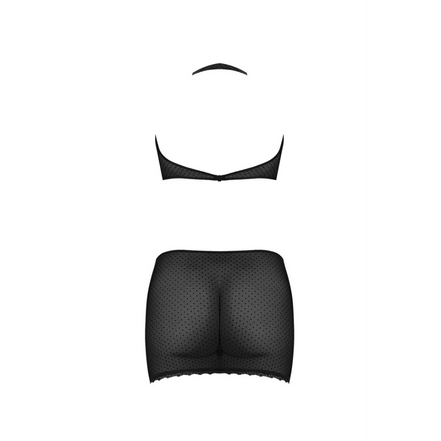 Magic Silk Polka Dot Mesh halter en minirok set S/M zwart