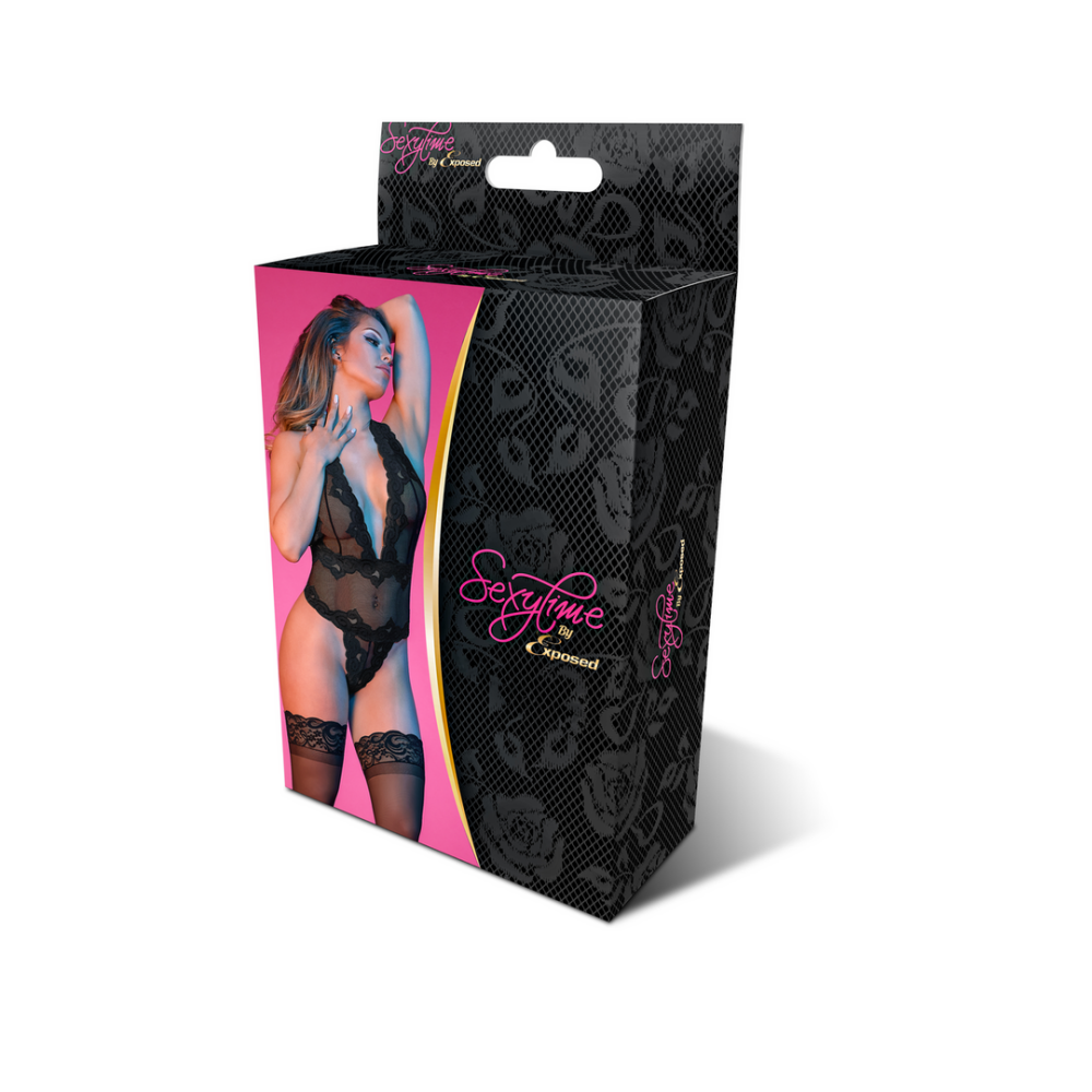 Magic Silk Deep Look halter teddy zwart S/M