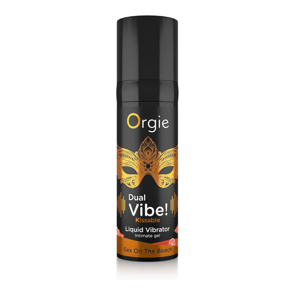 Orgie Dual Vibe Kissable Liquid Vibrator Sex On The Beach 15 ml flesje productfoto op witte achtergrond