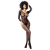 Mapalé bodystocking zwart one size, transparant mesh met lange mouwen, volledige look van voren