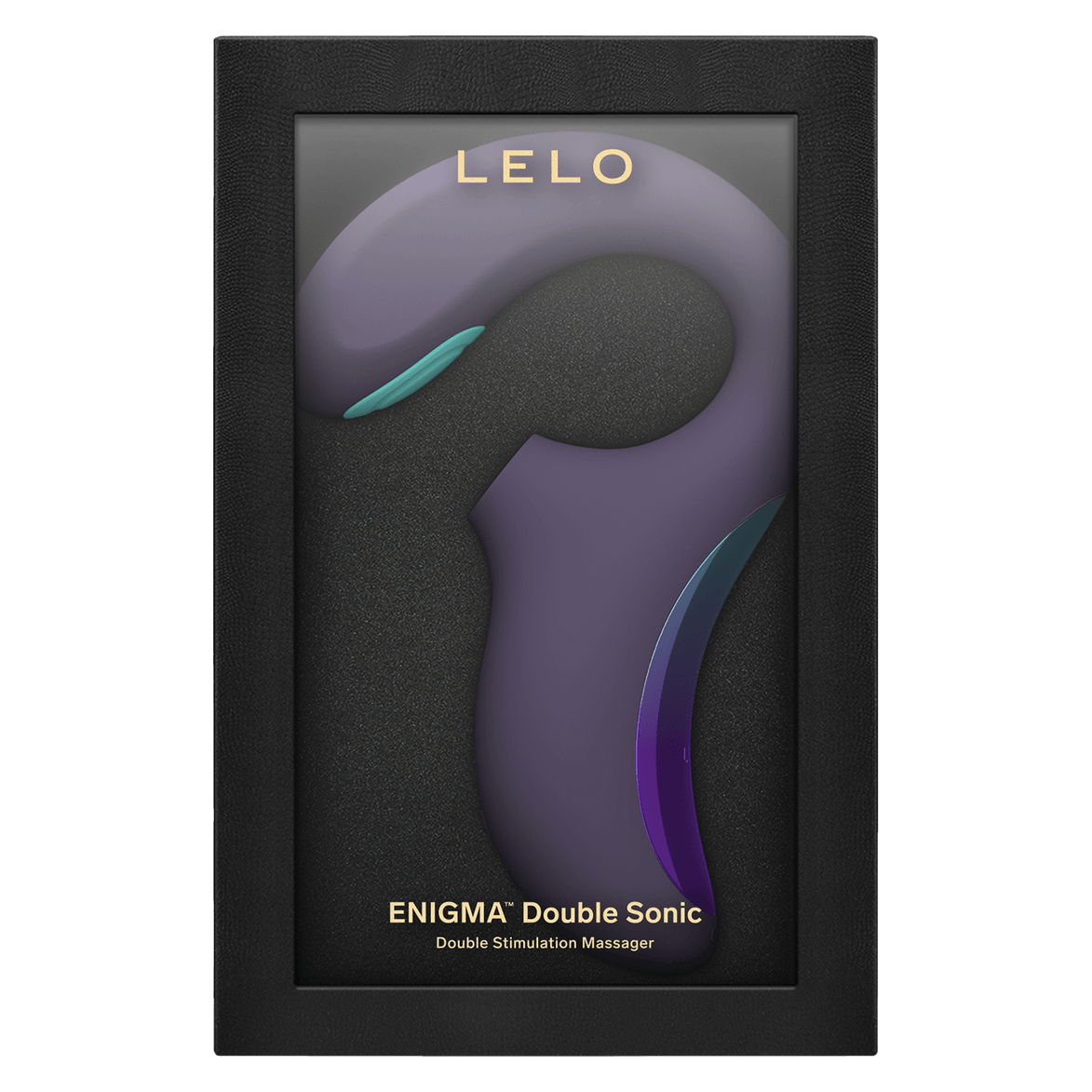 Cyber Purple ENIGMA Double Sonic in een zwarte LELO-vensterdoos
