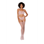 Dreamgirl Beha-top en Kousenband Set met visnet en kant | One Size Roze