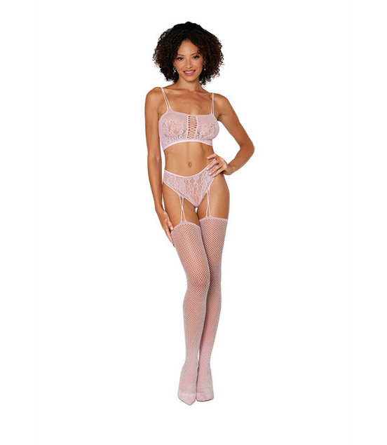 Bralette and Garter Hose Diamond - One Size - Pink