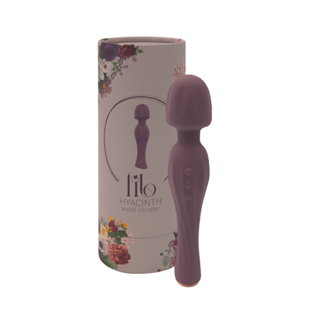 My Own Filo Hyacint wand vibrator paars in verpakking, doos met productafbeelding rechtop op witte achtergrond