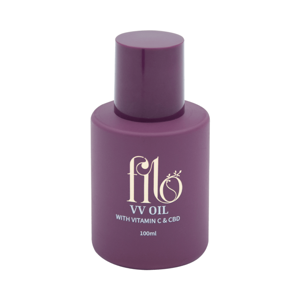 My Own Filo VV olie met vitamine C en CBD, paars flesje productfoto op neutrale achtergrond
