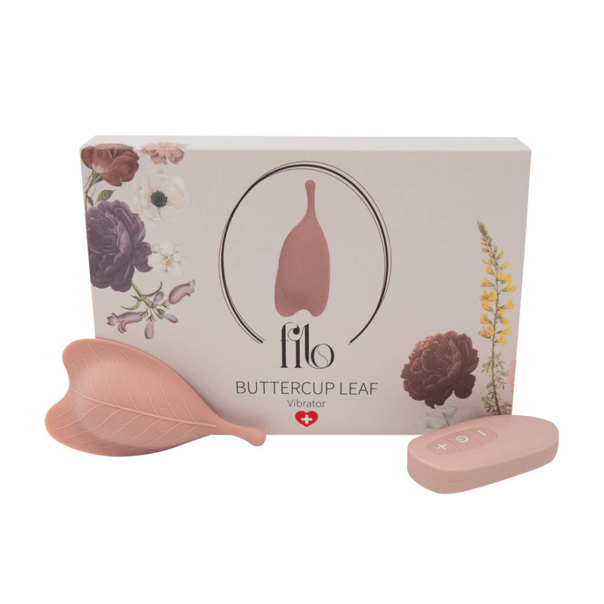 My Own Filo Buttercup Leaf vibrator paars met verpakking, productdoos met vibrator en afstandsbediening