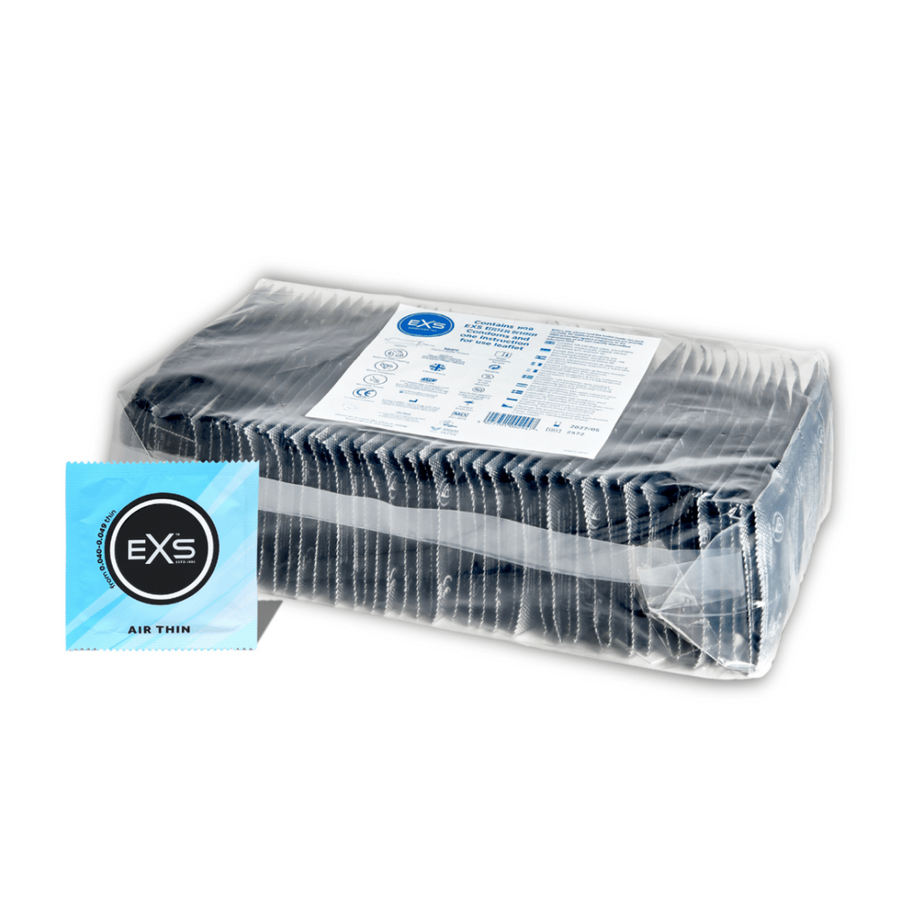 EXS Air Thin condooms 56 mm in transparante 100 stuks verpakking met lichtblauw label op witte achtergrond