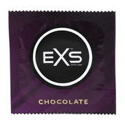 EXS Hot Chocolate condoom in donkere paarse verpakking met rond merklogo en chocoladetekst onderaan.