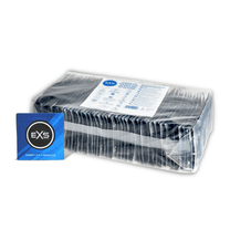 EXS Regular condooms 100 stuks in transparante bulkverpakking met blauwe label op witte achtergrond