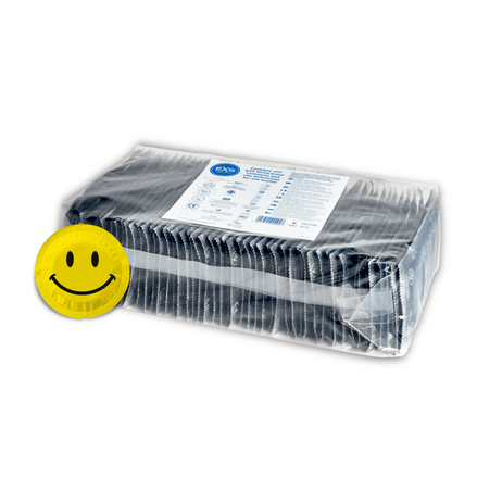 Transparante grootverpakking met EXS Smiley Face Regular condooms en herkenbare gele smiley folie