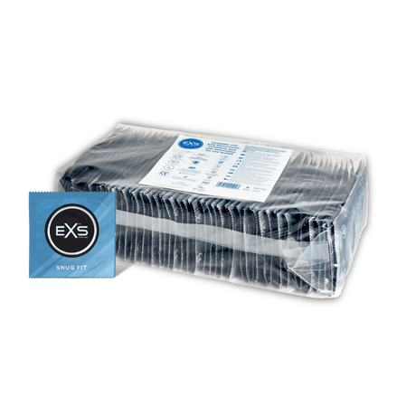 EXS Snug Fit 49 mm condooms 100 stuks in transparante bulkverpakking met blauw productlabel