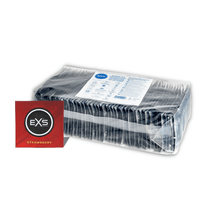 EXS Strawberry smaak condooms 100 stuks in transparante bulkverpakking met rood productlabel