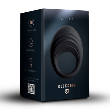 Rocks-Off Spire Vibrerende Cockring | Zwart Siliconen Oplaadbaar