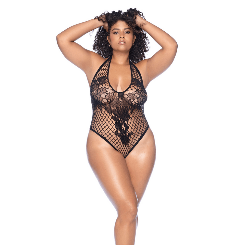 Mapalé Floral Mesh Bodysuit | Plus Size Black