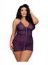 Dreamgirl mauve chemise met G string lingerie set plus size gedragen op model vooraanzicht