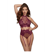 Dreamgirl Bralette en Garter Slip Set | Maat XL Aubergine
