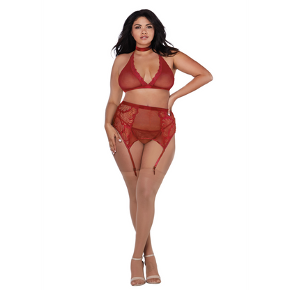 Dreamgirl Plus Size Visnet en Kant 4-delige Set - Zwart