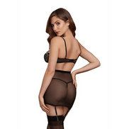 Dreamgirl Lingerieset met bh, jarretelrokje en string | Maat XL Zwart