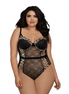 Dreamgirl zwarte mesh teddy lingerie maat 1X met transparant design en verleidelijke pasvorm vooraanzicht op model