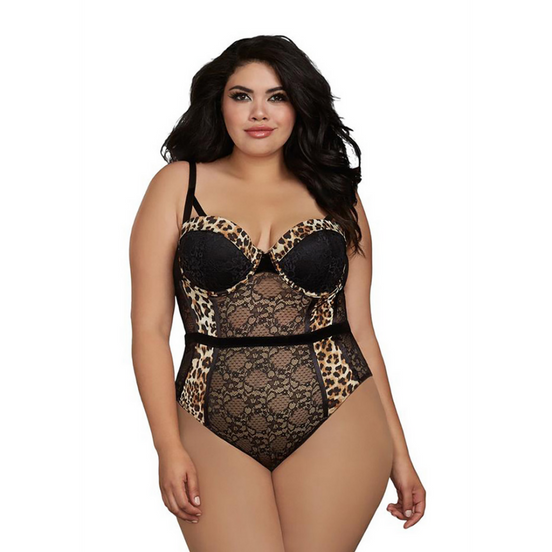 Dreamgirl Teddy met kant en mesh | Maat 3X Zwart