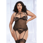 Dreamgirl Lace Bustier Lingerie Set Plus Size Black