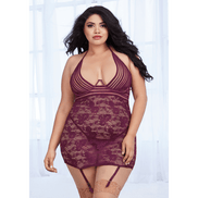 Dreamgirl Plus Size Spitzen-Strapskleid mit Cups | Aubergine
