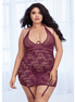 Dreamgirl Plus Size Spitzen-Strapskleid mit Cups | Aubergine