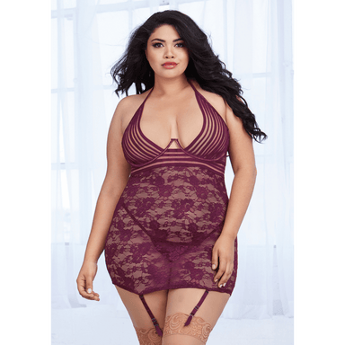 Dreamgirl Plus Size Spitzen-Strapskleid mit Cups | Aubergine