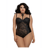 Dreamgirl kanten teddy zwart in maat 2X, vooraanzicht, transparant kant met mesh netdetails en hoge beenuitsnede.