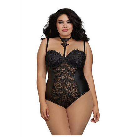 Dreamgirl Plus Size Teddy met kant en netdetails | Maat 2X Zwart