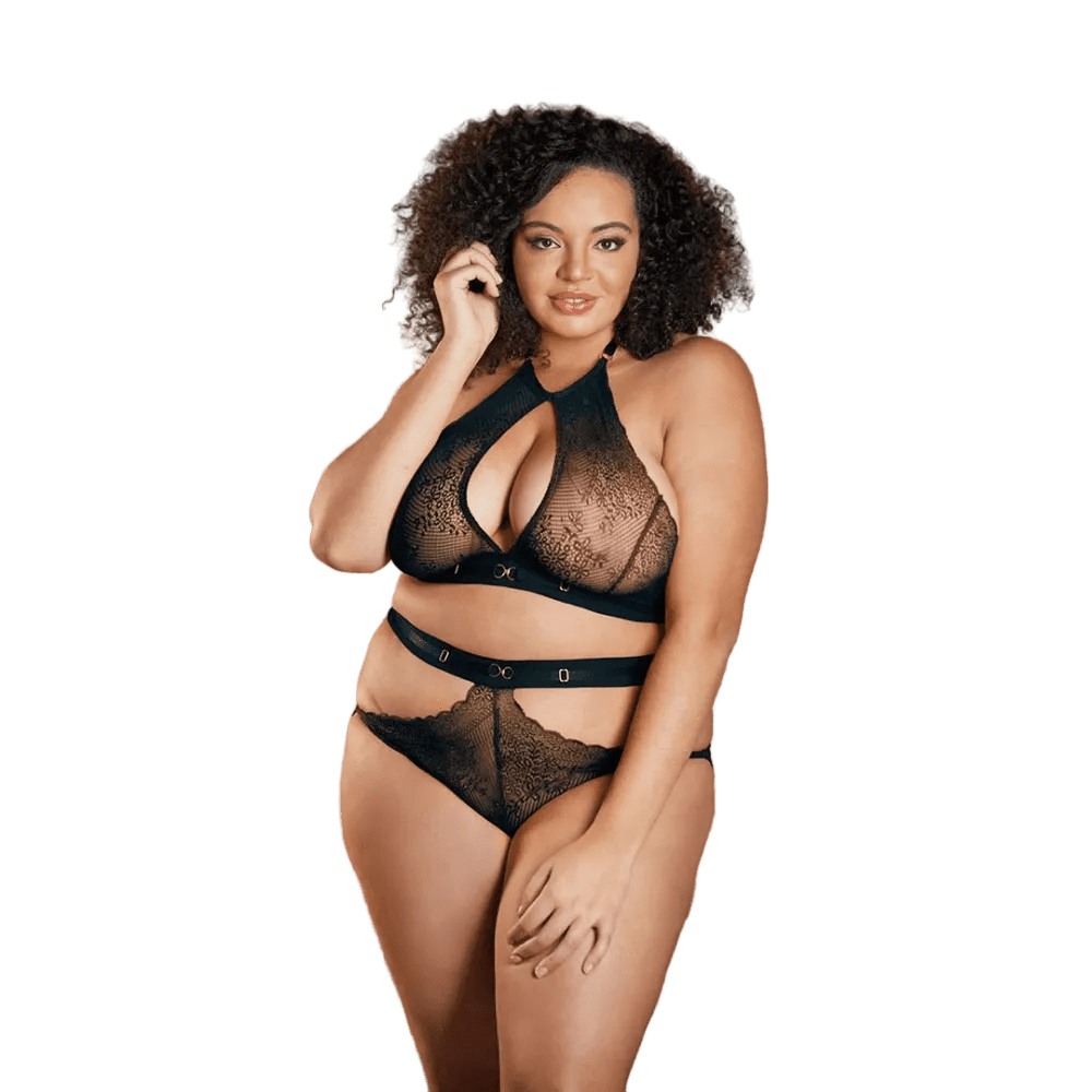 Allure Lace Halter Top & Backless Brief Plus Size