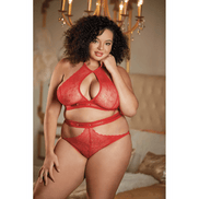 Allure Lace Halter Top & Backless Panty Plus Size
