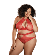 Allure Lace Halter Top & Backless Panty Plus Size