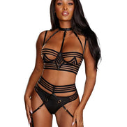 Dreamgirl Dessous-Set mit BH, Strumpfgürtel und String | Größe M Schwarz