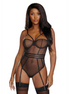 Dreamgirl Transparent Mesh Teddy with Underwire and Suspenders | Size L Black