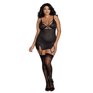 Dreamgirl Visnet Jarretelslip Plus Size Zwart