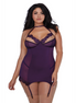 Dreamgirl Suspender Brief in Microfiber and Mesh with Lace | Plus Size Aubergine